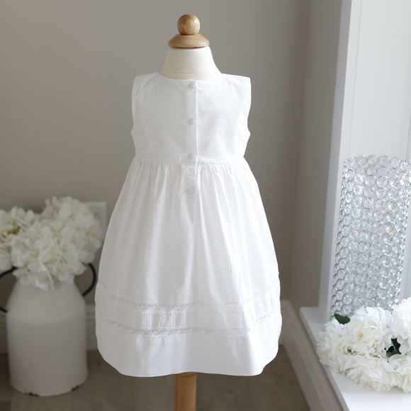 Strasburg Dress White Cotton Ivory Micro Floral Lace Vacation Beach Portrait - Picture 4 of 9